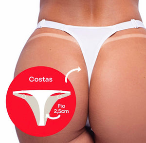 Calcinha branca com laterais reguláveis — vista das costas