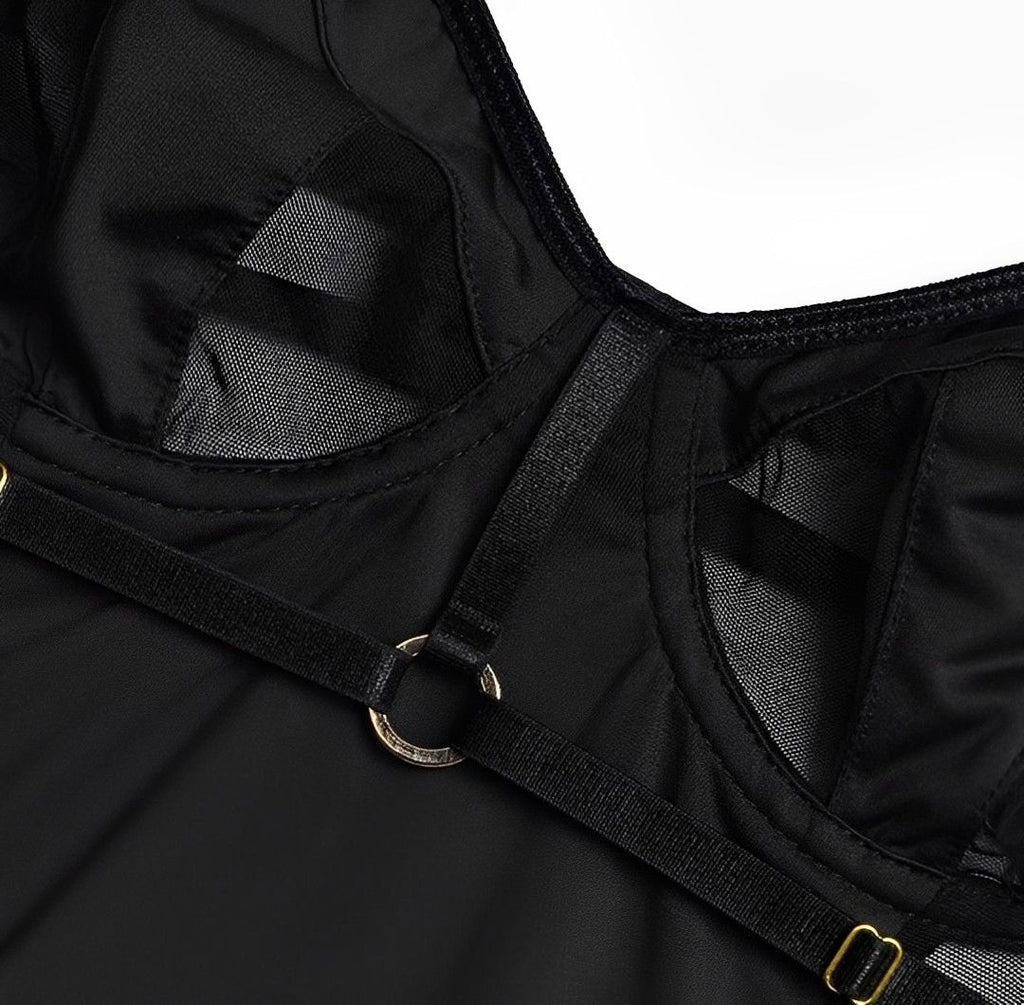 Body Sexy transparente com liga de perna 
