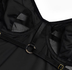 Body Sexy transparente com liga de perna 