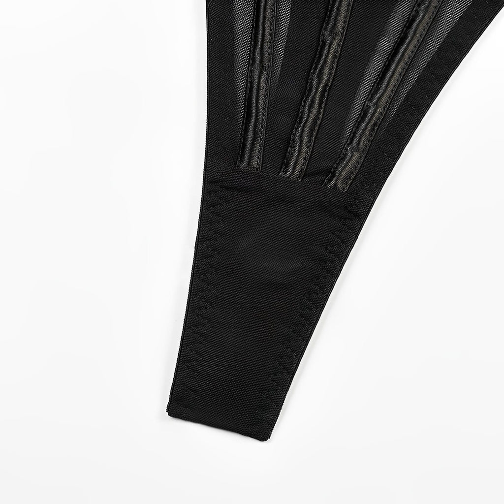 Corset Preto Sexy em Tule Transparente com Gargantilha e Calcinha Regulável – Lingerie de Luxo Ousada