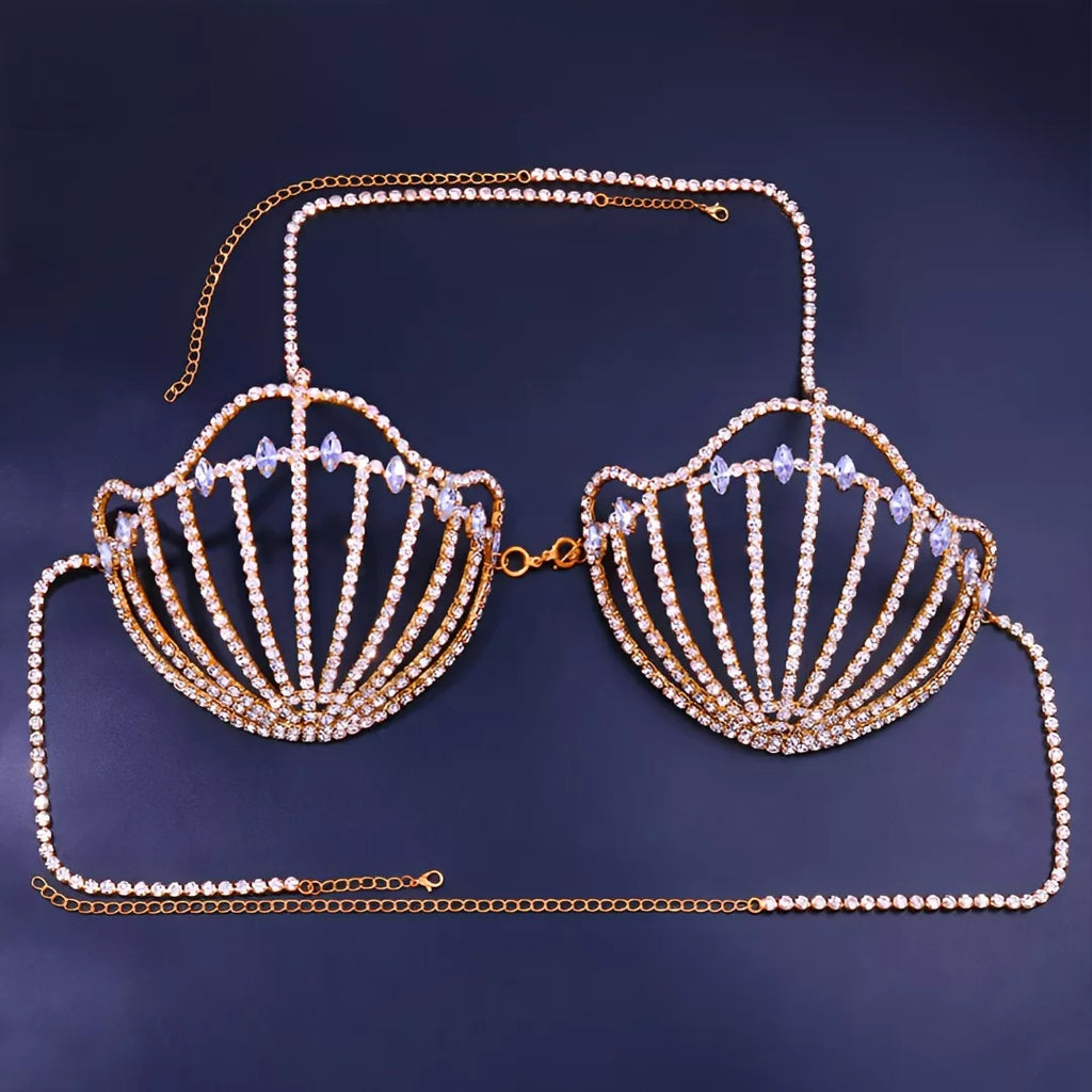 Sutiã sexy de strass com detalhe em concha