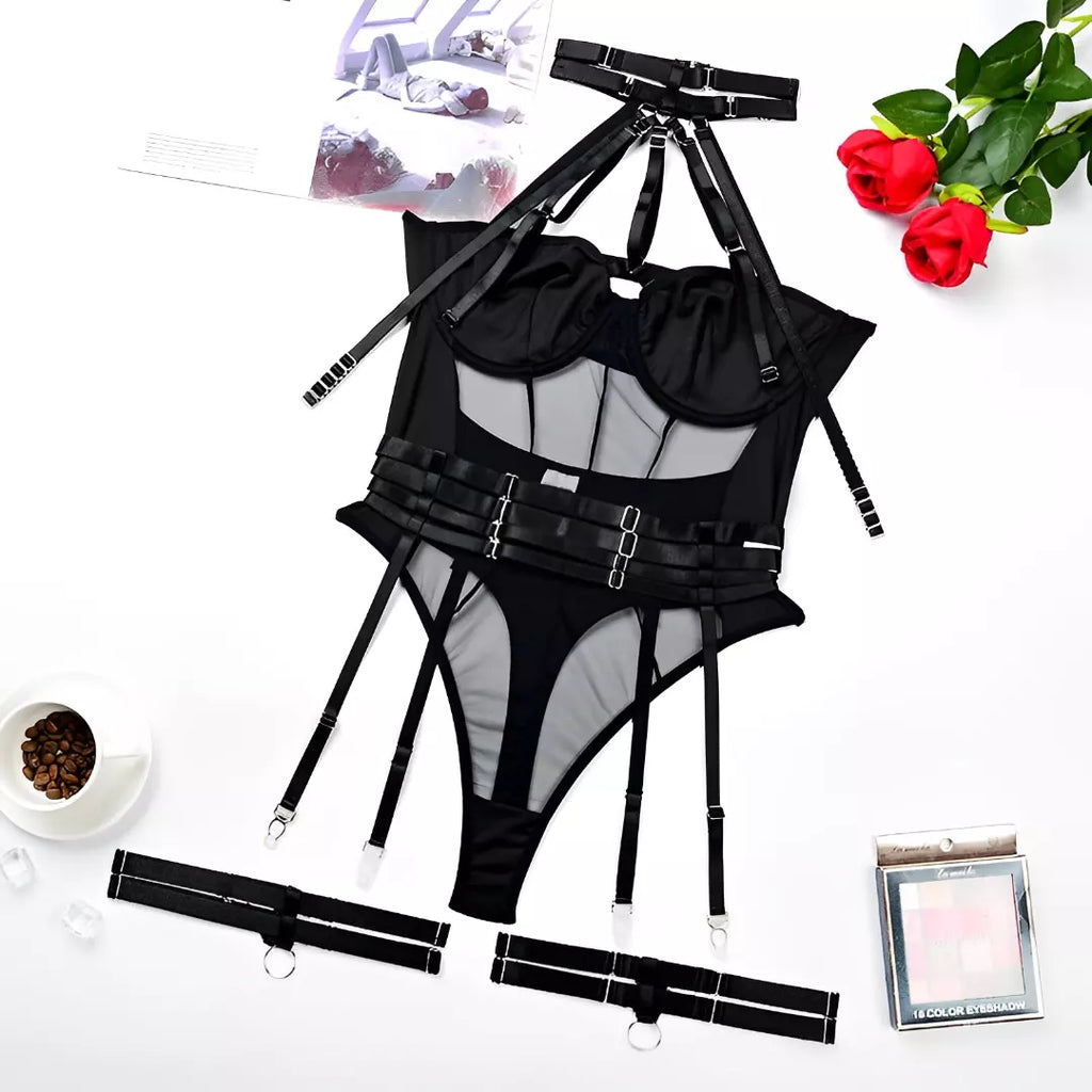 Body com detalhes em cinta liga