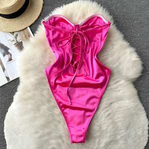 Body Corset Pink Cetim – Lingerie Sensual com Aro, Sem Bojo, Brilho e Amarração Frontal