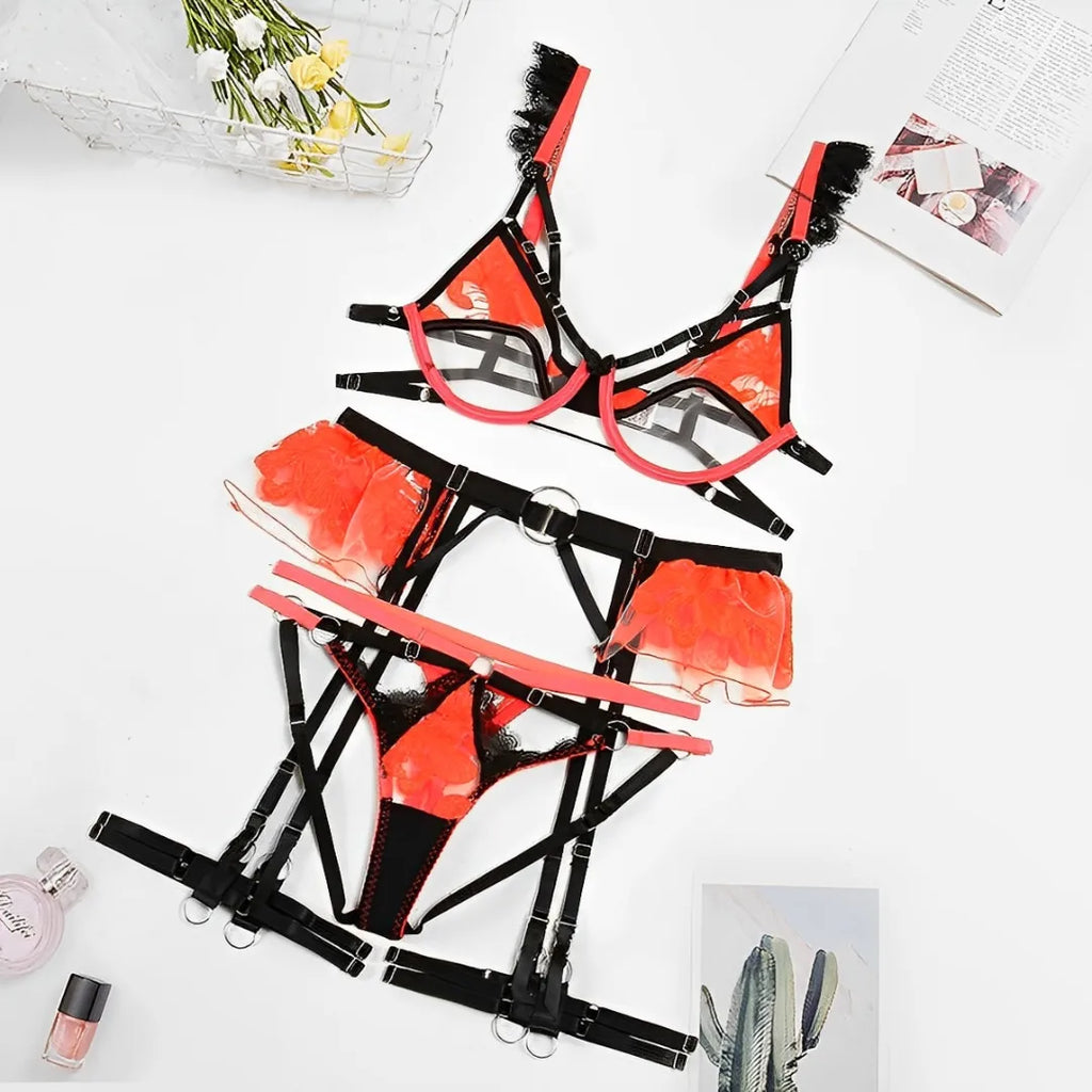 Lingerie com cinta liga e ligas de perna
