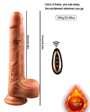 Pênis Realístico com Controle Remoto, Aquecimento e Movimento Telescópico - Silicone Premium
