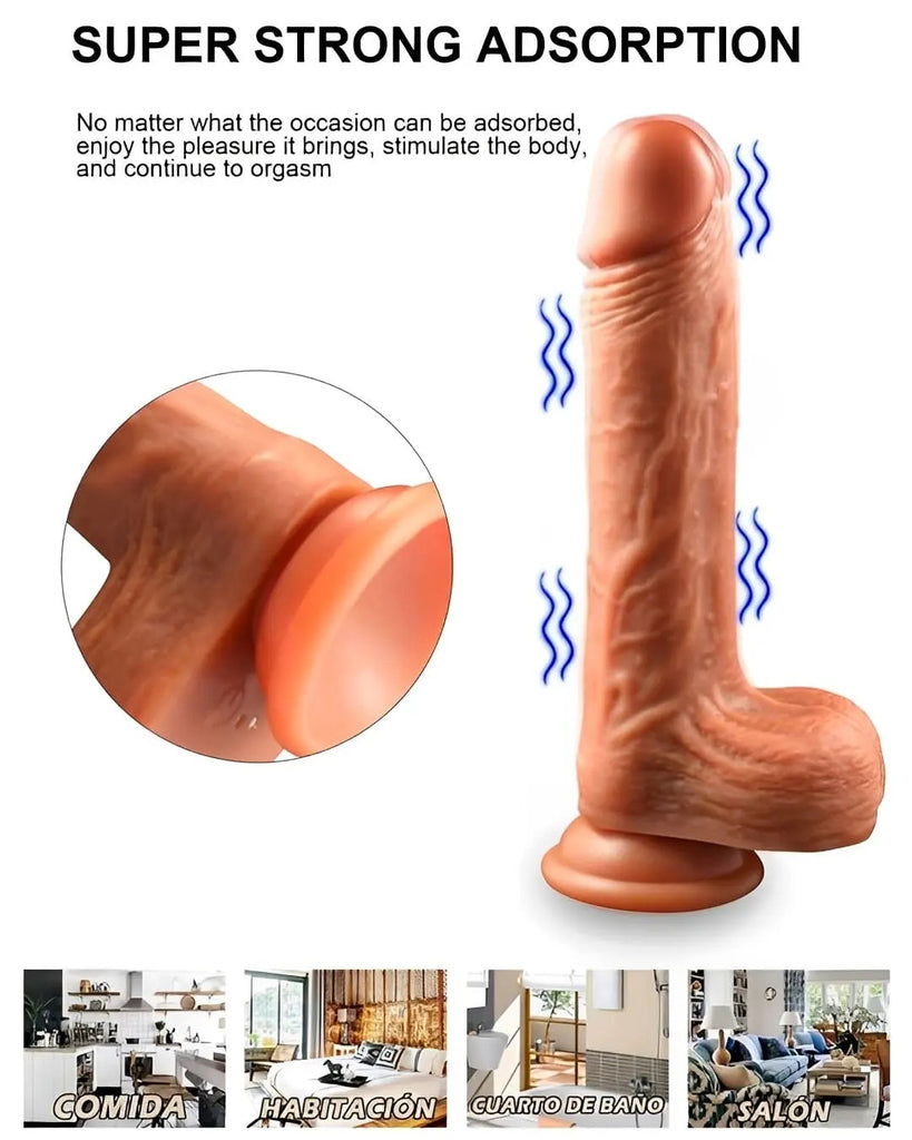 Pênis Realístico com Controle Remoto, Aquecimento e Movimento Telescópico - Silicone Premium