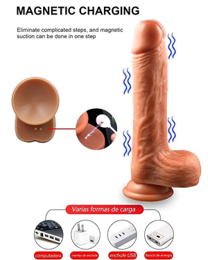 Pênis Realístico com Controle Remoto, Aquecimento e Movimento Telescópico - Silicone Premium