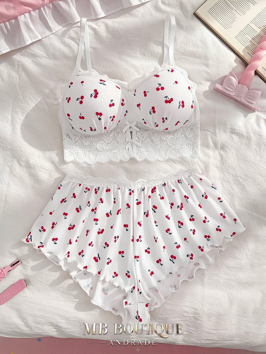 Babydoll Branco com Renda e Laços Contrastantes