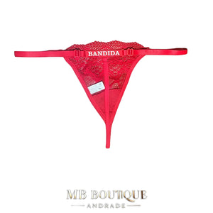 Calcinha de Renda Fio Dental com Regulagem e Estampa Neon
