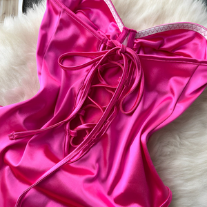 Body Corset Pink Cetim – Lingerie Sensual com Aro, Sem Bojo, Brilho e Amarração Frontal