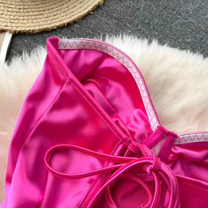 Body Corset Pink Cetim – Lingerie Sensual com Aro, Sem Bojo, Brilho e Amarração Frontal
