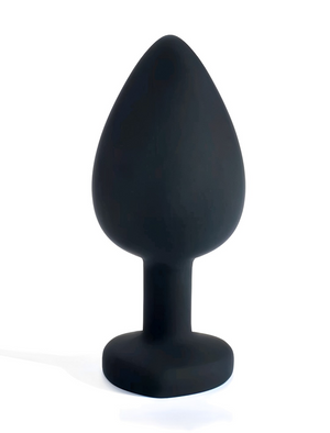 Plug Anal Preto de Silicone com Joia Vermelha em Formato de Coração - Tamanho Único