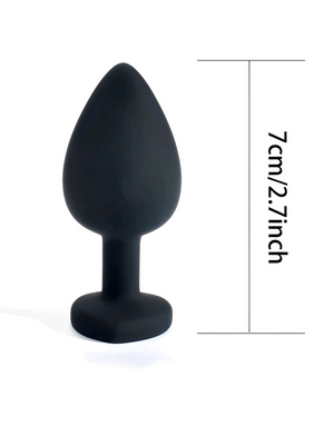 Plug Anal Preto de Silicone com Joia Vermelha em Formato de Coração - Tamanho Único