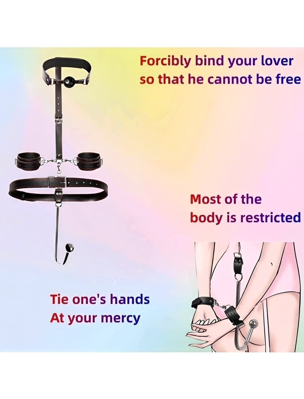 Kit Bondage Preto com Algema, Coleira, Mordaça e Plug Anal - Fetiche e Prazer Completo