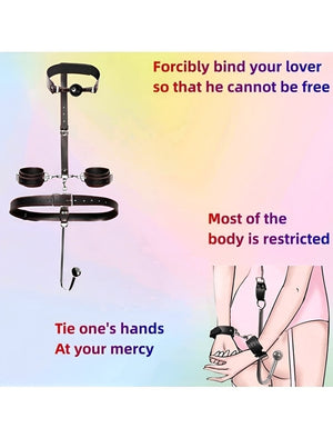 Kit Bondage Preto com Algema, Coleira, Mordaça e Plug Anal - Fetiche e Prazer Completo