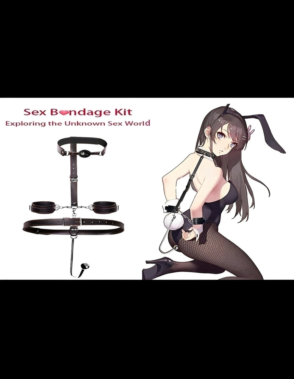 Kit Bondage Preto com Algema, Coleira, Mordaça e Plug Anal - Fetiche e Prazer Completo