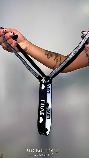 Calcinha Fio Dental Preta com Elástico LOVE em Brilho – Lingerie Sensual Feminina P ao GG