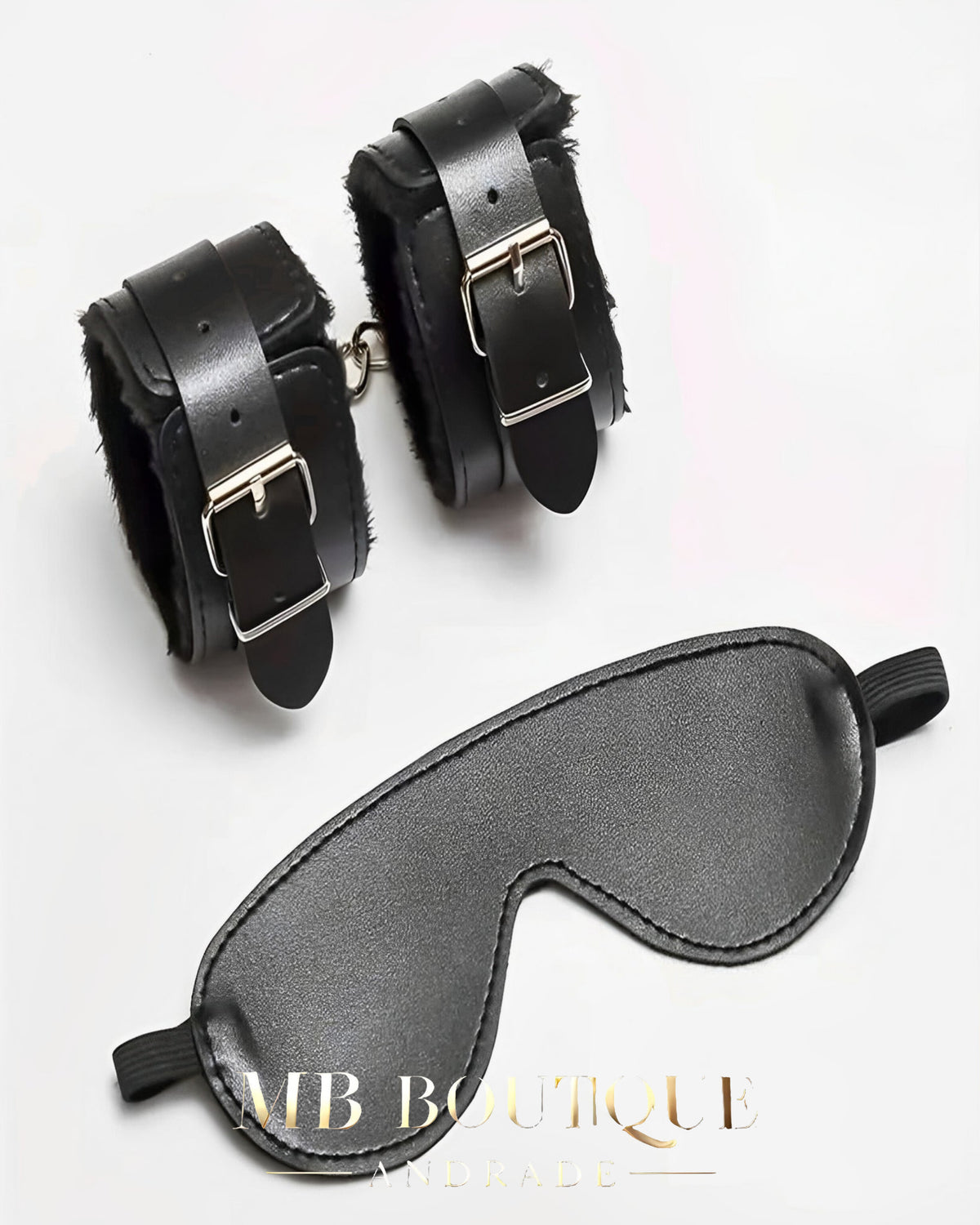 Kit de Restrição BDSM Hardcore – Algemas de Tornozelo com Corrente + Venda Preta (2 peças)
