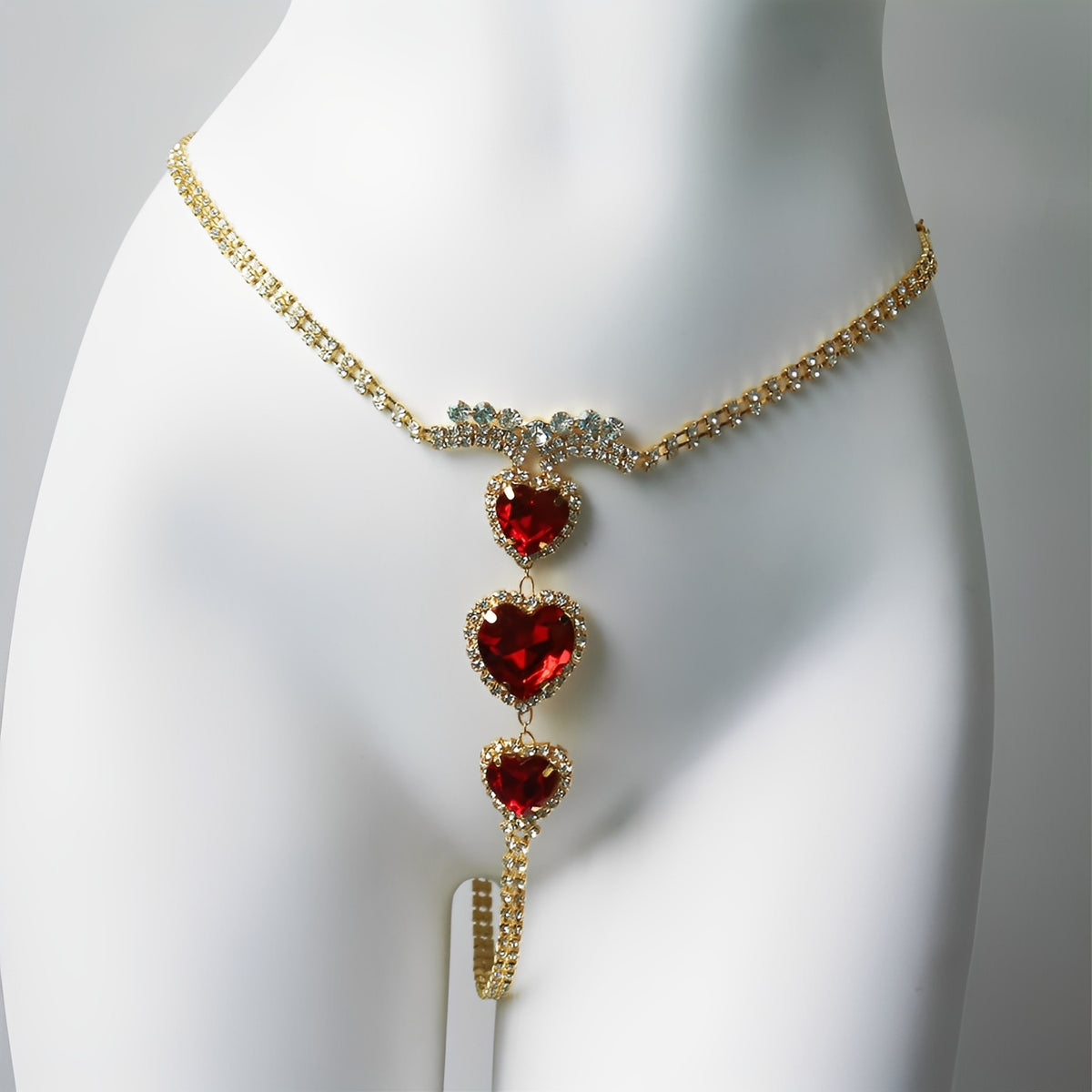 Calcinha Fio Dental em Strass Prata e Dourado com Corações - Lingerie Sensual de Luxo Ajustável P ao GG
