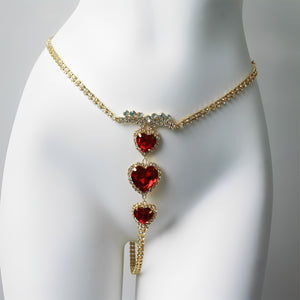 Calcinha Fio Dental em Strass Prata e Dourado com Corações – Lingerie Sensual de Luxo Ajustável P ao GG