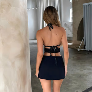 Vestido Sensual Preto Curto com Renda, Argolas e Calcinha Fio Dental – Lingerie Sexy e Ousada para Noite Especial