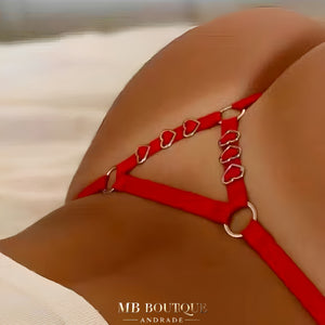 Calcinha Fio Dental Sensual com Regulagem e Detalhes em Coração - Lingerie em Renda Transparente Preta, Vermelha e Branca (P ao GG)