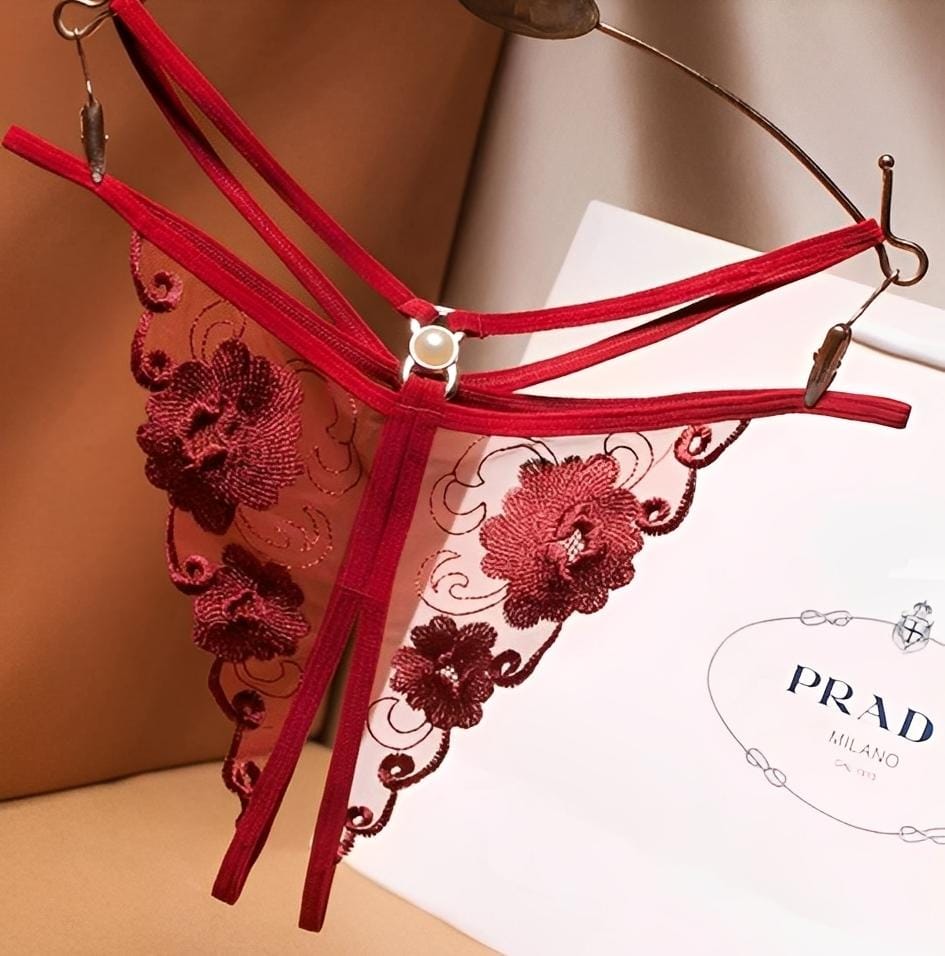 Calcinha fio dental ppreta transparente com detalhe em laço – Lingerie Sensual Feminina P ao GG