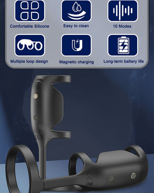 Capa Vibratória Premium com Anel Estimulador | Silicone Macio, 10 Modos de Vibração e Recarregamento Magnético