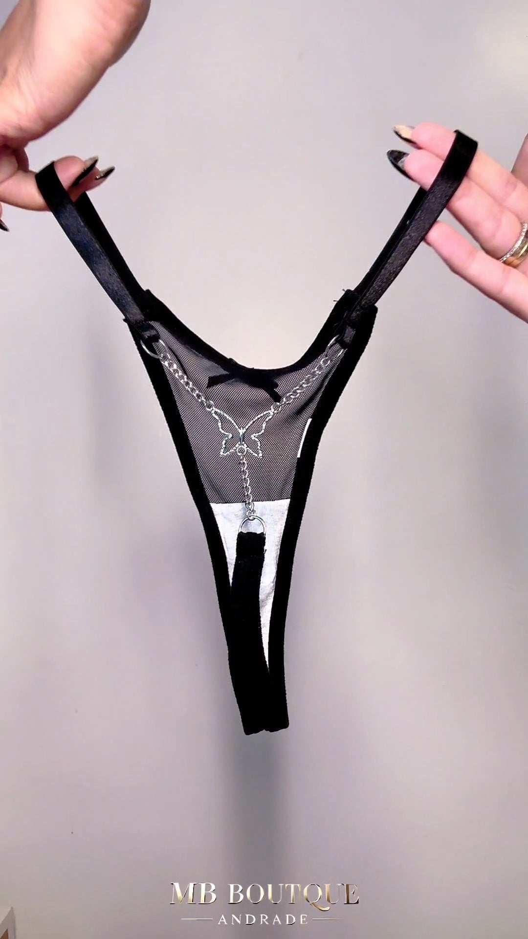 Calcinha Fio Dental Preta Minimalista com Detalhe prata e dourado - Lingerie Sensual Feminina P ao GG