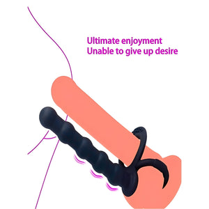 Colar Peniano Preto com Estimulador Anal - Silicone Macio para Dupla Penetração