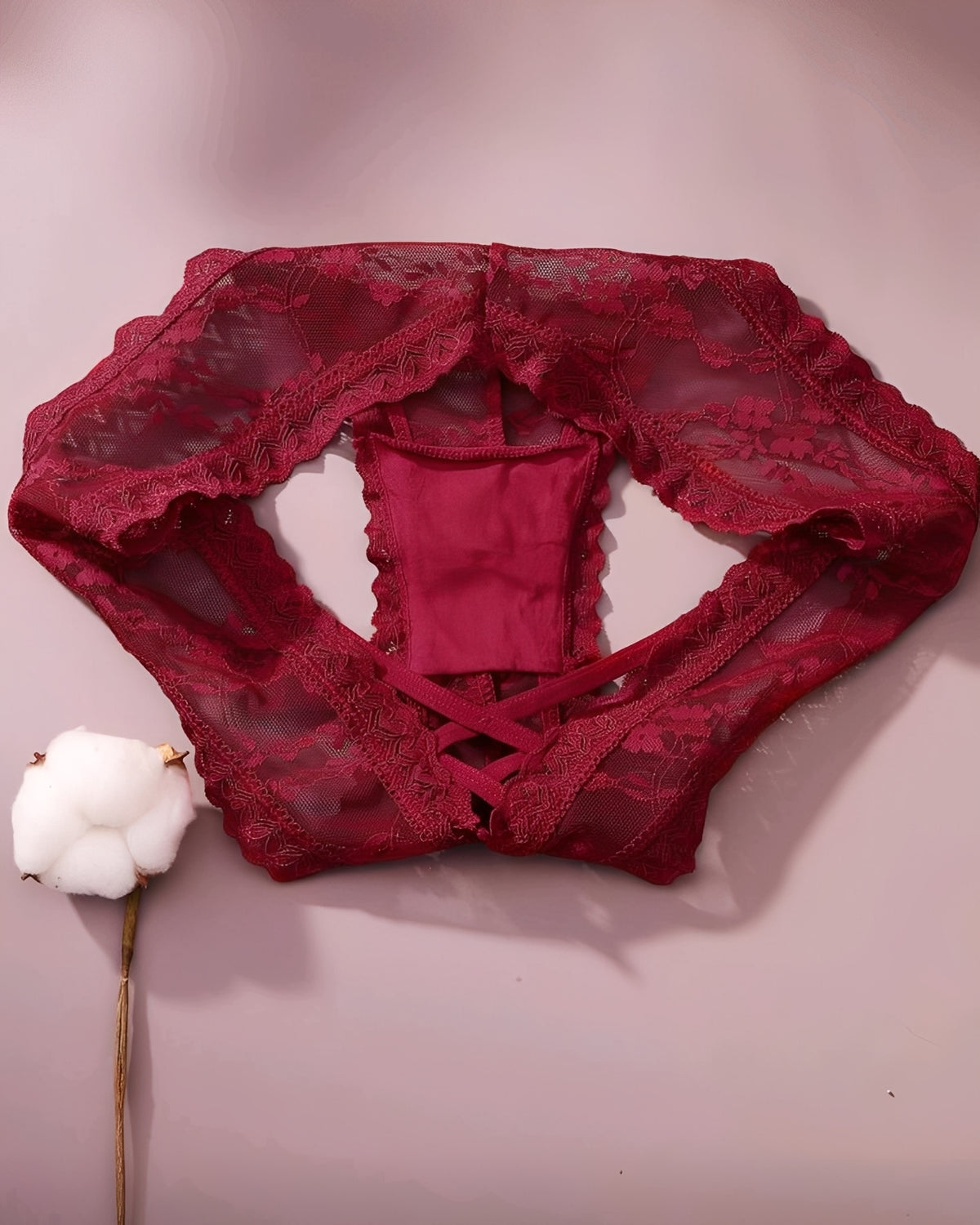 Calcinha Confortável Rendada com Tiras Cruzadas - Lingerie Sensual Feminina Rose, Preta ou Vermelha