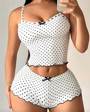 Baby Doll Poá Feminino Curto em Microfibra – Conjunto de Alcinhas com Shorts Soltinho (Preto ou Branco) | P ao GG