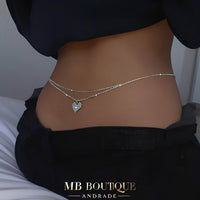 Cinto de Strass Prata - Duplo com Pingente de Coração – Ajustável e Sofisticado