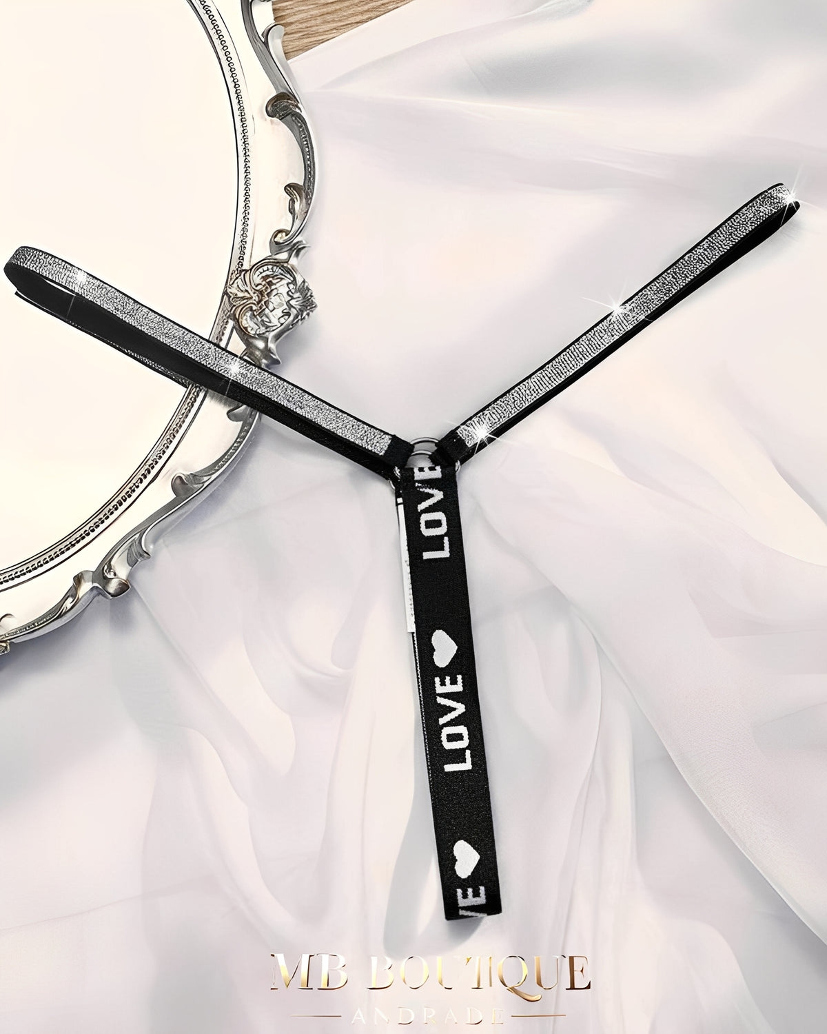 Calcinha Fio Dental Preta com Elástico LOVE em Brilho – Lingerie Sensual Feminina P ao GG