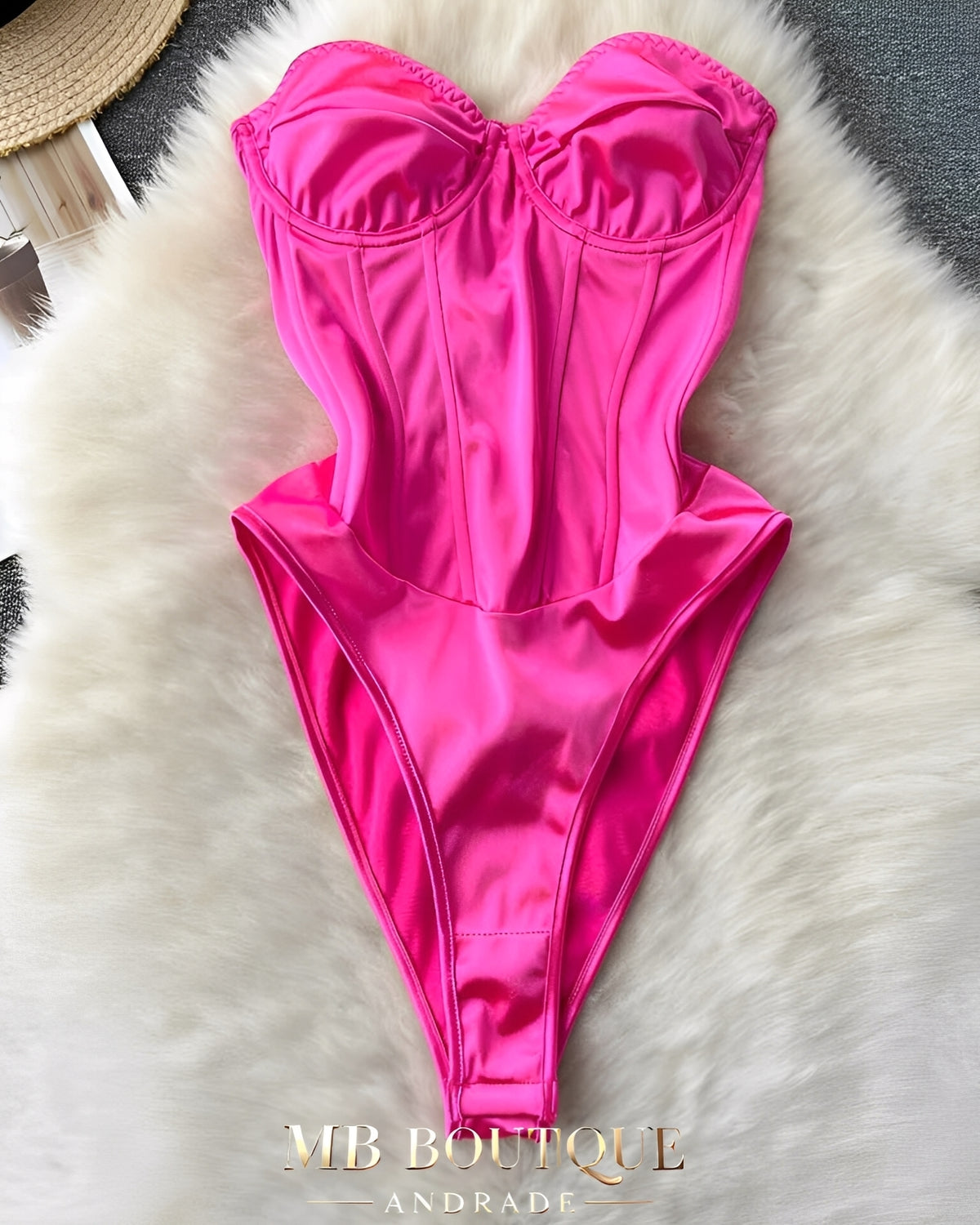 Body Corset Pink Cetim – Lingerie Sensual com Aro, Sem Bojo, Brilho e Amarração Frontal