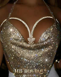 Colar Luxo Prata Feminino com Borboleta em Strass – Acessório Exclusivo e Elegante