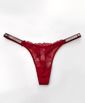 Calcinha Fio Dental de Renda com Strass Brilhante – Lingerie Luxuosa, Sexy e Sofisticada para Noites Especiais