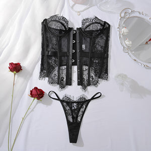 Corpete de Renda Preta com Aro e Fecho Frontal – Lingerie Sensual Estruturada Sem Bojo