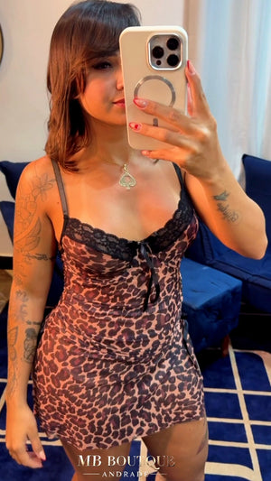 Camisola Sensual Animal Print com Renda (P ao GG)