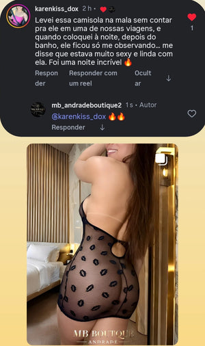 Camisola de Tule Transparente com Estampa de Boquinhas – Lingerie Sexy Feminina sem Bojo, Sensual e Ousada