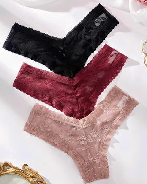 Calcinha Confortável Rendada com Tiras Cruzadas – Lingerie Sensual Feminina Rose, Preta ou Vermelha