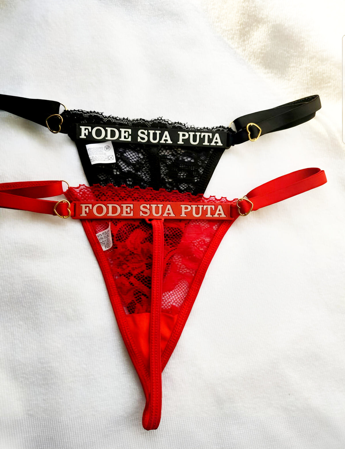 Calcinha Fio Dental Regulável em Renda Vermelha e Preta P ao GG - Lingerie Sexy Feminina Transparente com Ajuste Lateral