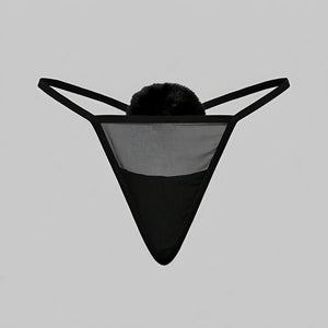Calcinha Fio Dental Coelhinha com PomPom - Lingerie Sensual em Tule Transparente Rosa, Preto ou Branco | Calcinha Sexy Feminina P ao GG