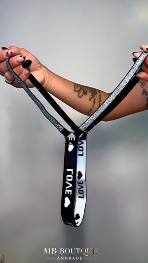 Calcinha Fio Dental Preta com Elástico LOVE em Brilho – Lingerie Sensual Feminina P ao GG