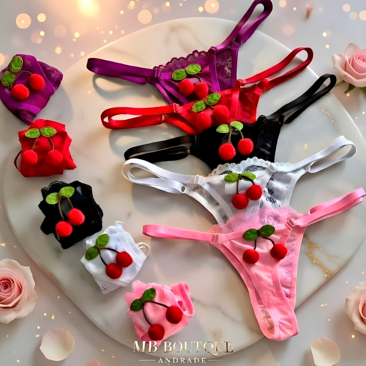 Kit com 5 Calcinhas Fio Dental com Regulagem Lateral Preto, Branco, Vermelho, Rosa Pink e Roxo - Lingerie Sensual Feminina P ao G