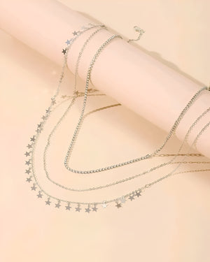Corrente de Corpo Prateada Feminina com Estrelas – Cinto de Corrente Sensual e Ajustável