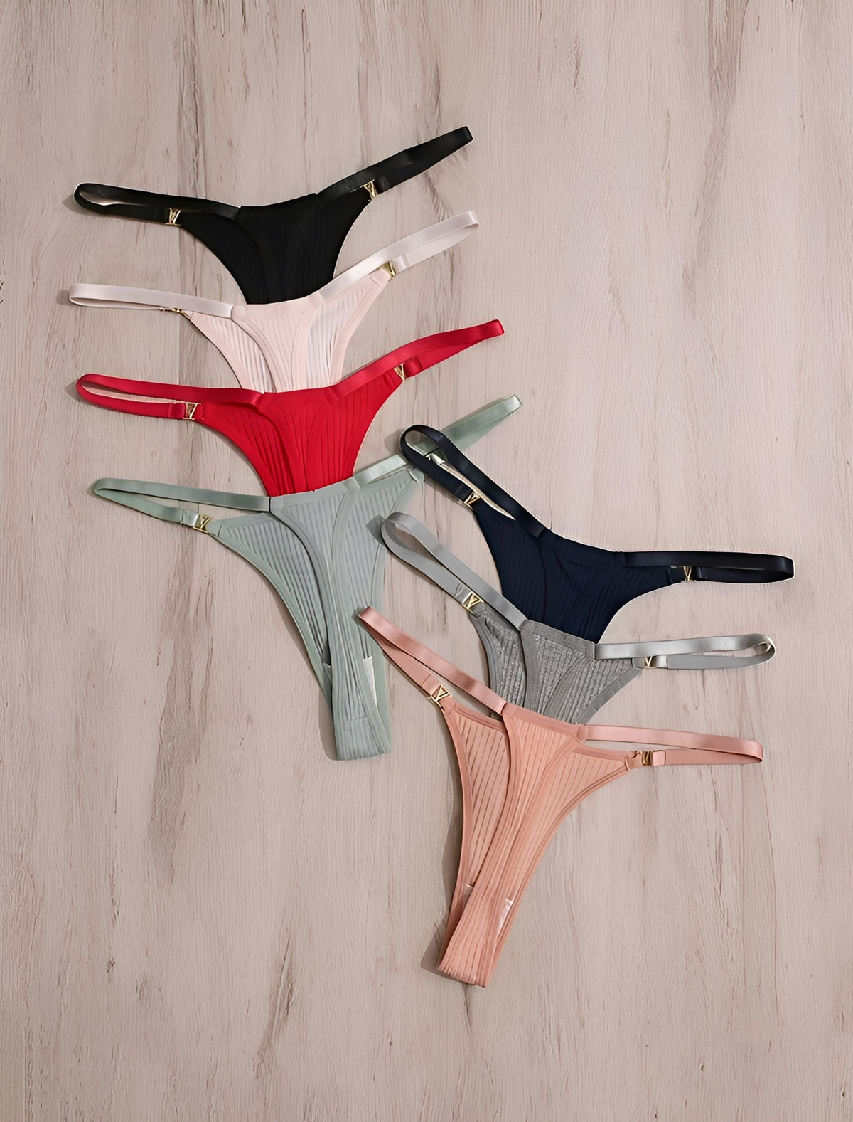 Kit de Calcinhas Fio Dental Reguláveis – 7 Cores Sofisticadas em Tecido Canelado Premium (P ao GG) | Lingerie Sensual