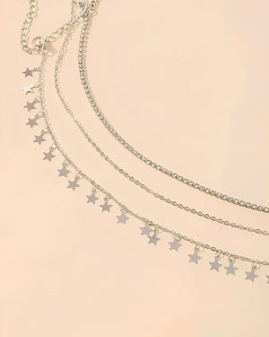 Corrente de Corpo Prateada Feminina com Estrelas – Cinto de Corrente Sensual e Ajustável