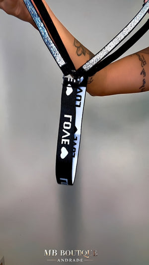 Calcinha Fio Dental Preta com Elástico LOVE em Brilho – Lingerie Sensual Feminina P ao GG