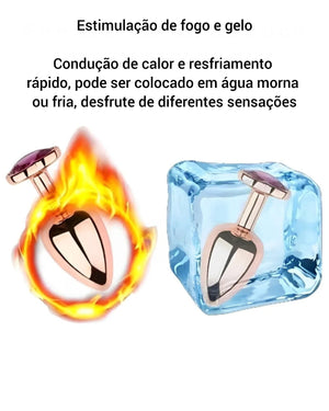 Conjunto Lingerie Rosa em Renda Fio Dental Transparente + Plug Metálico em Aço Inox – Kit Sensual Exclusivo